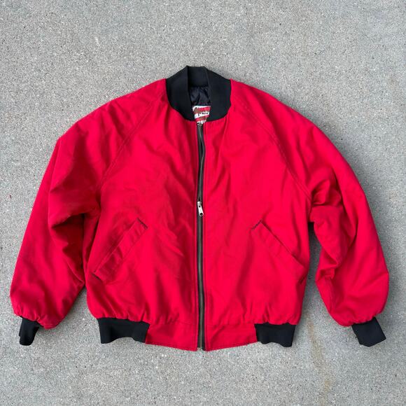 Vintage 90s Country Tuff Bright Red Canvas Duck Bomber Jacket MEDIUM - Picture 1 of 11